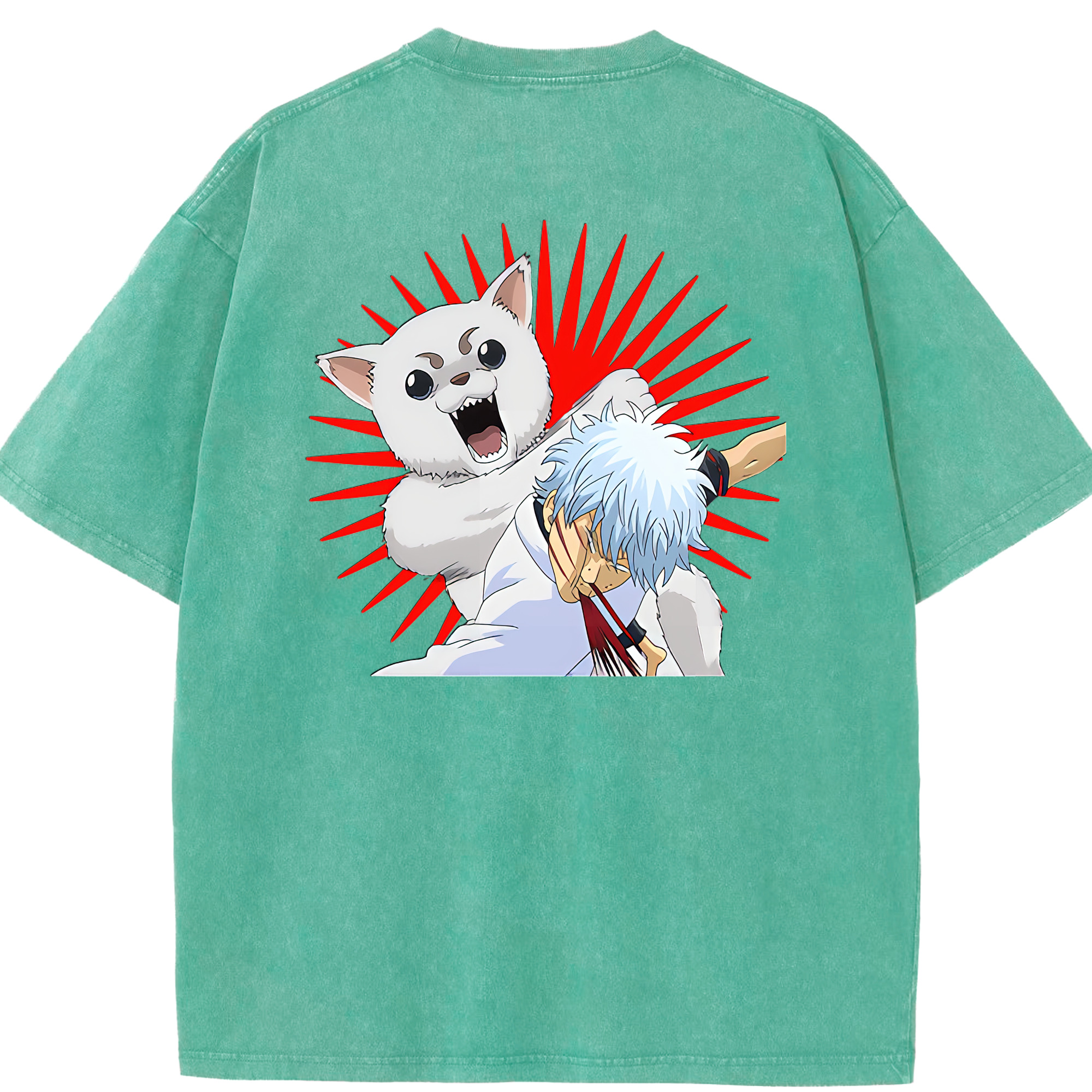 （画像用） ぎんたま 坂田銀時（さかたぎんとき） 神楽 志村新八（しむら しんぱち） GINTAMA Sakata Gintoki Kagura Shimura Shinpachi 綿100% ヴィンテージ風 半袖Tシャツ（背面プリント）